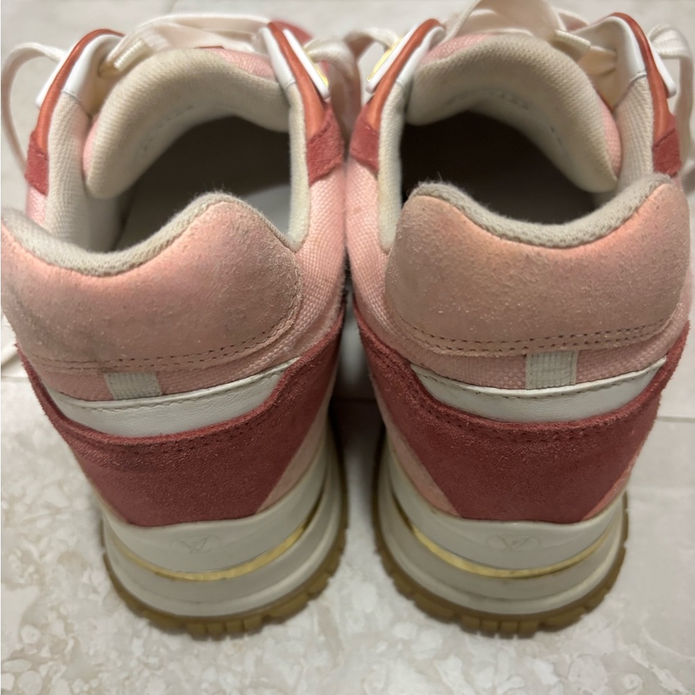 Louis Vuitton Pink & White Suede Mesh Women's Sneaker with Gold Accents - Picture 6 of 6
